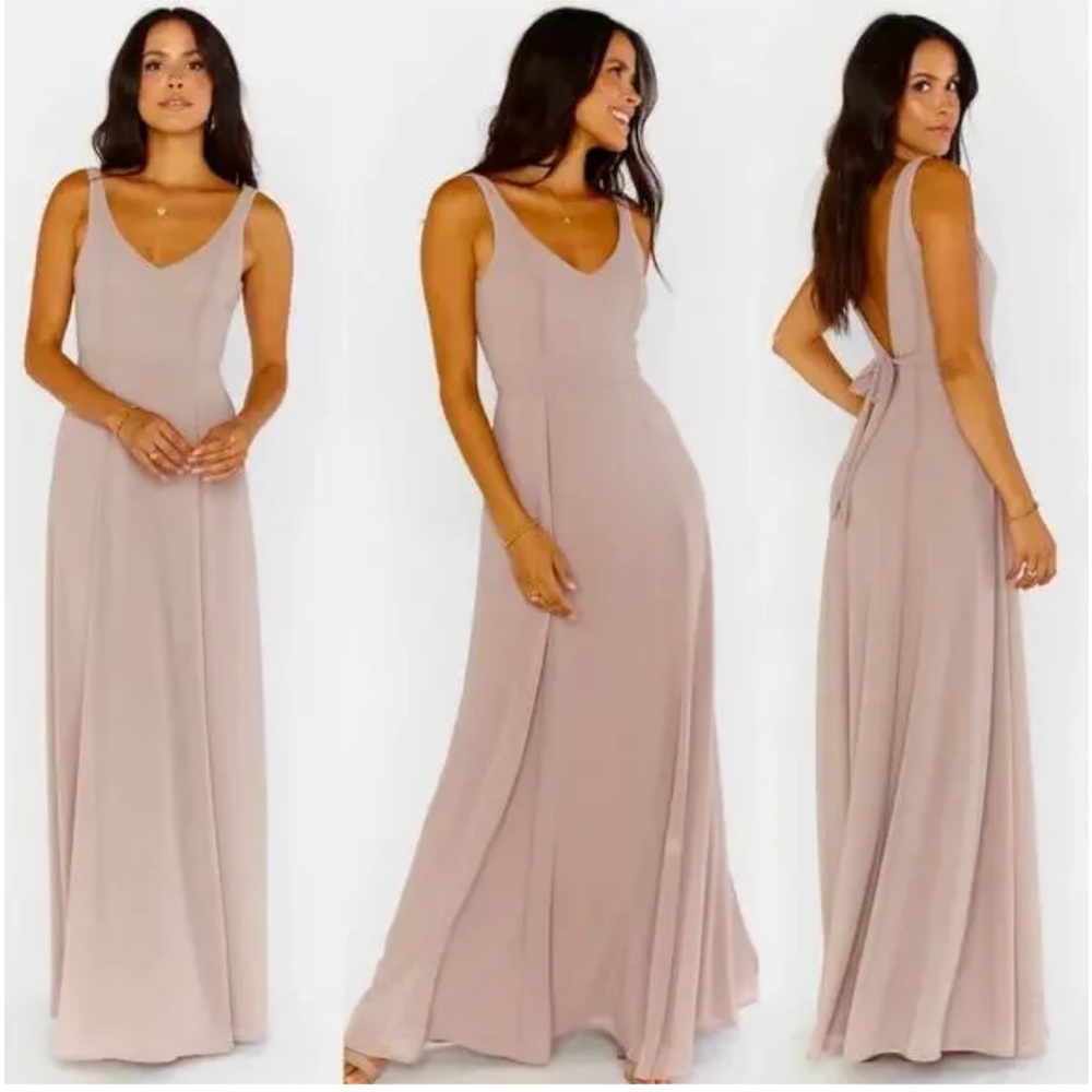 Show me your mumu Jenn maxi dress soft beige chiffon bridesmaid dress